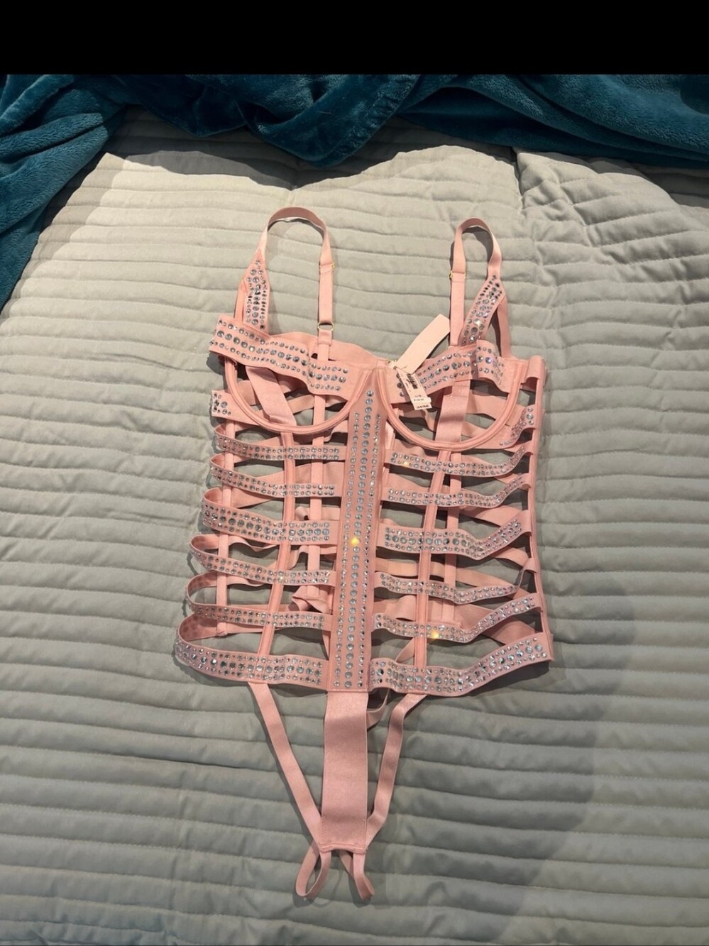 Victoria's Secret Pink Rhinestone Strappy Bondage Bodysuit Large